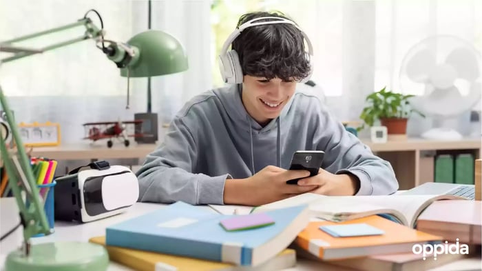 1 Student using digital learning application on smartphone